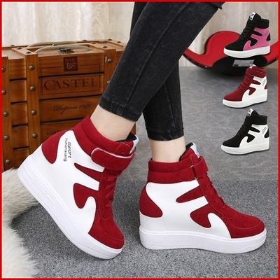 Damen-Schuhe mit Keilabsatz, hoher dicker Unterseite, Plattform, Freizeit-Sportschuhe, hohe Sneakers für Damen