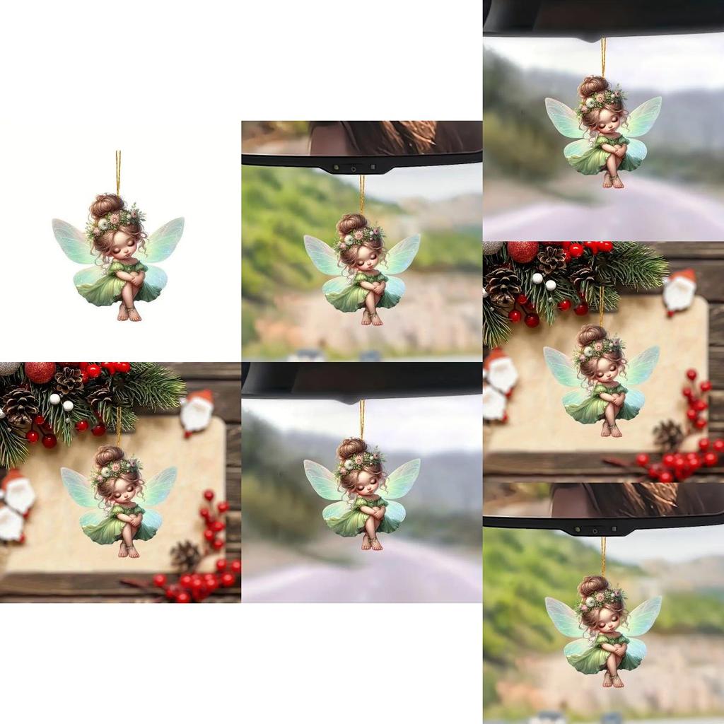 Charming Green Fairy Acrylic Car Rearview Mirror Decoration Keychain With Cartoon Style