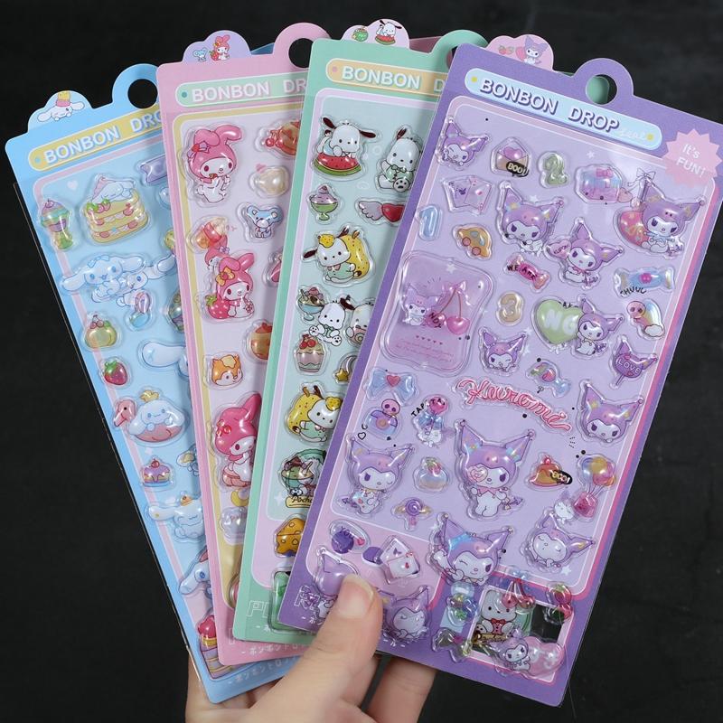 Sanrio Cartoon Sticker Hello Kitty Kuromi My Melody Aesthetic Sticker Cinnamoroll DIY Scrapbook Bonbon Drop Decal Party Favor