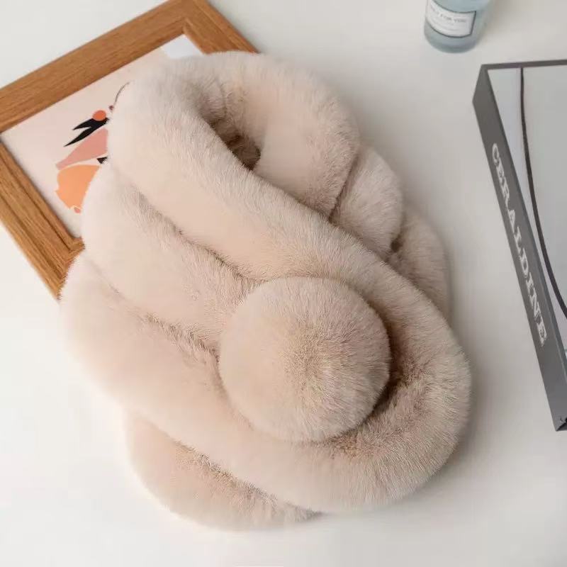 Rabbit Fur Scarf Women Winter Warm Soft Furry Scarves Casual Female Lady Outdoor Neck Warmer Collar Snood Gifts For Her 70Cm
