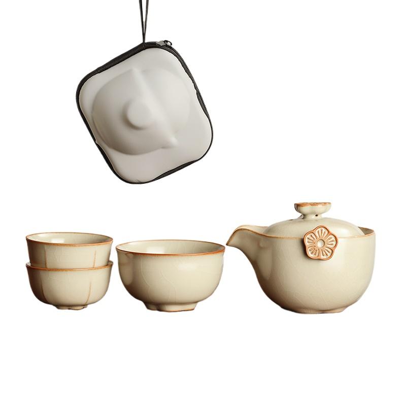 Portable Tea Set for One Person To Drink Ladies A Pot A Cup Three Cups Quick Cup Ceramic Outdoor Plum Blossom Travel Tea Set