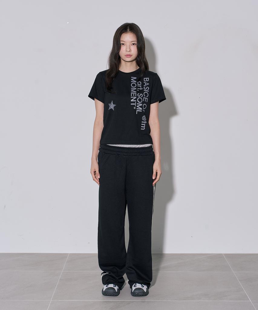 5OML Star Leopard Lettering Short Sleeve T-Shirt Black