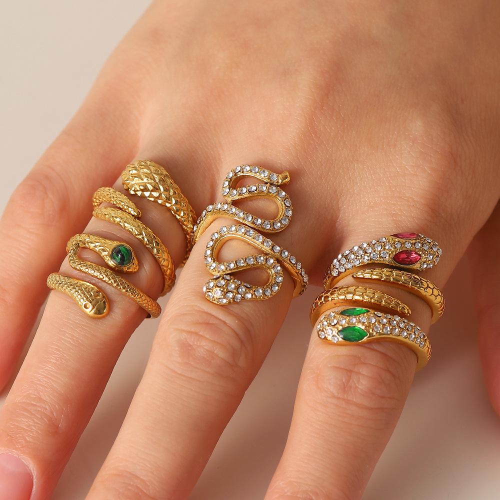 Vysoce kvalitní prsten ze slitiny titanu ve tvaru hada s diamanty - Retro styl, dámský, všestranný, luxusní, temperamentní prsten