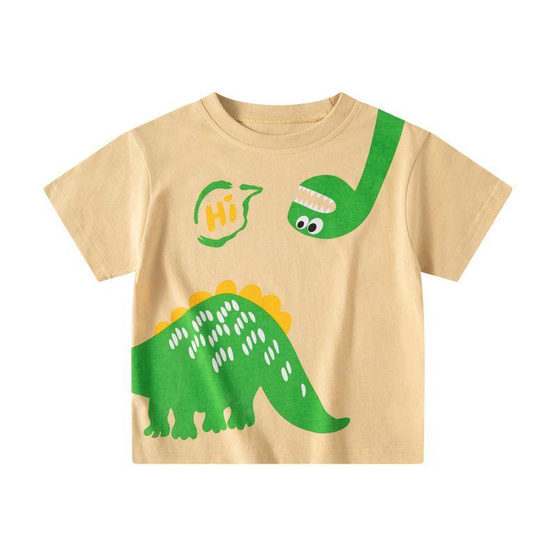 Children's Clothing Summer Kids Short-Sleeved T-shirt Boys and Girls Dinosaur round Neck Clothes Baby Boy Loose Shoulder 100% Cotton Coat