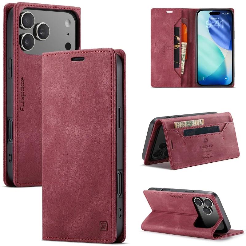 Magnetic Flip Leather Phone Case for iPhone 17 16 15 Pro Max 16E Air 14 Plus 13 12 11 Pro Max Card Slots Wallet Cover Purse