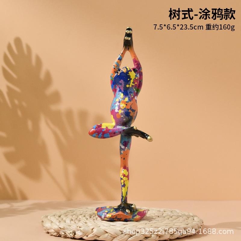 Nordic Yoga Frog Pastoral Animal Resin Crafts Abstract Yoga Frog Sculpture Cartoon Animal Living Room Ornaments Home Decoration