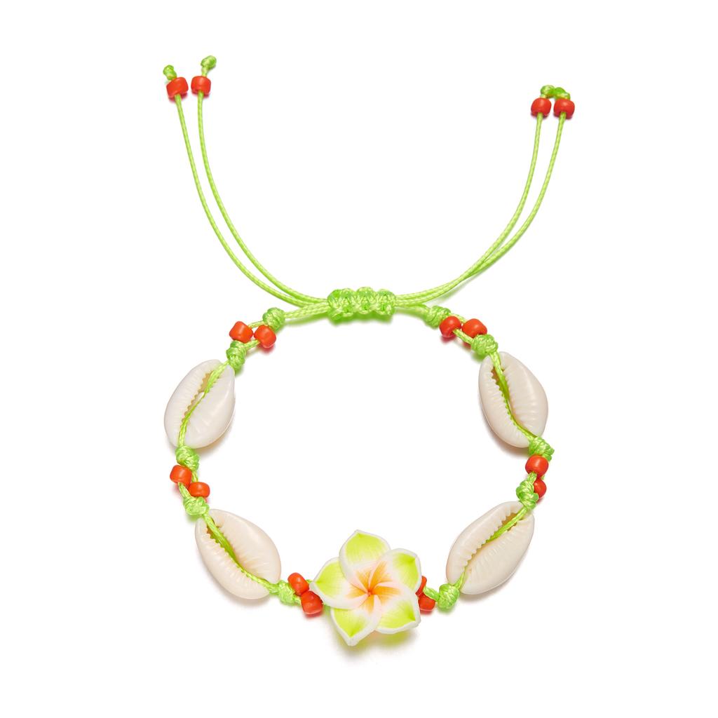 Bohemian Big Flower Sea Shell Charm Bracelets For Women Pink Blue Green Flower Soft Clay Pottery Beaded Bangles Handmade Jewelry