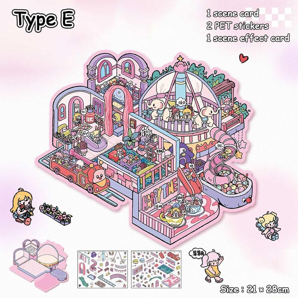 

Multi Style Miniature Scene 3D Stickers DIY Visual Stacking Sticker Landscape Notebook Sticker Type E