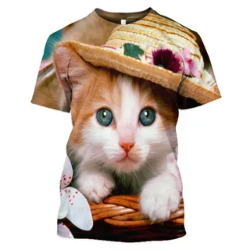 Summer Short Sleeved T-shirt Fashionable Interesting Cat Animal Creative Pattern Comfortable Casual Loose T-shirt