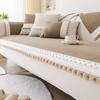 Waterproof Striped Sofa Cushion With Wool Balls Soft Pet Friendly Chenille Anti Slip Sofa Cover Dustproof Corner Couch Covers