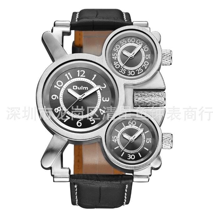

Oulm European Radium Men S Watch Quartz Multi-Time Zone Leather 1167 Casual Men S Watch чорний