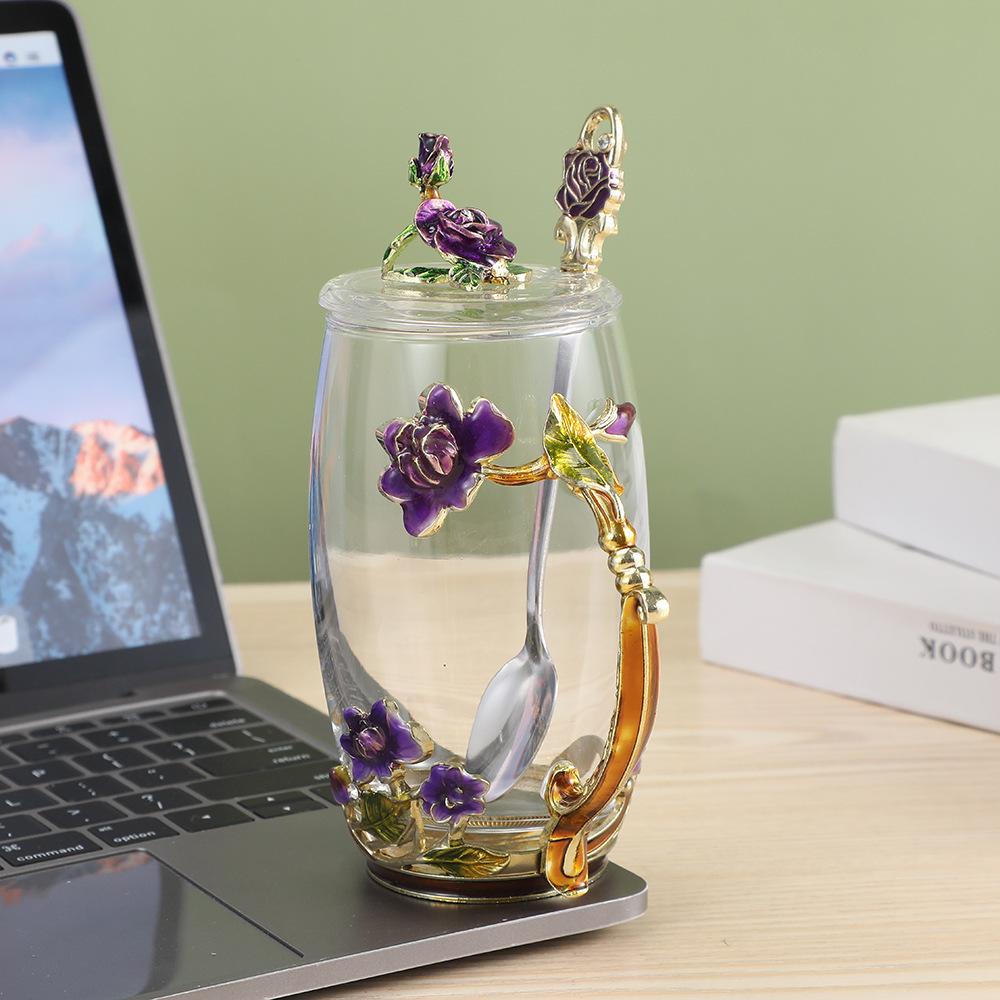 

Домашня термостійка скляна чашка Креативна емальована чашка для води Кришталева чашка для чаю з квіткою Подарунковий набір чашок Скляна чашка для води Simple package