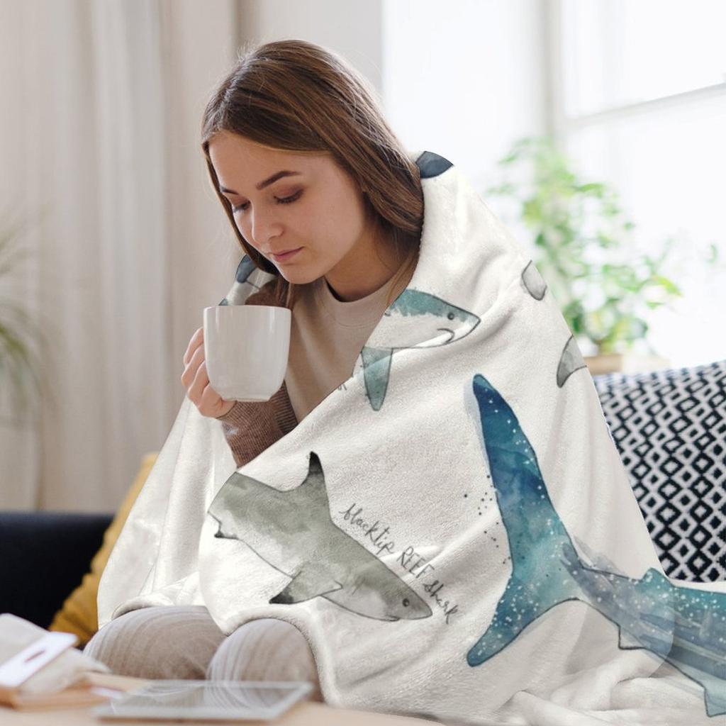 Sharks - Landscape Format Throw Blanket Multi Purpose Soft Warm Blanket for Home Travel