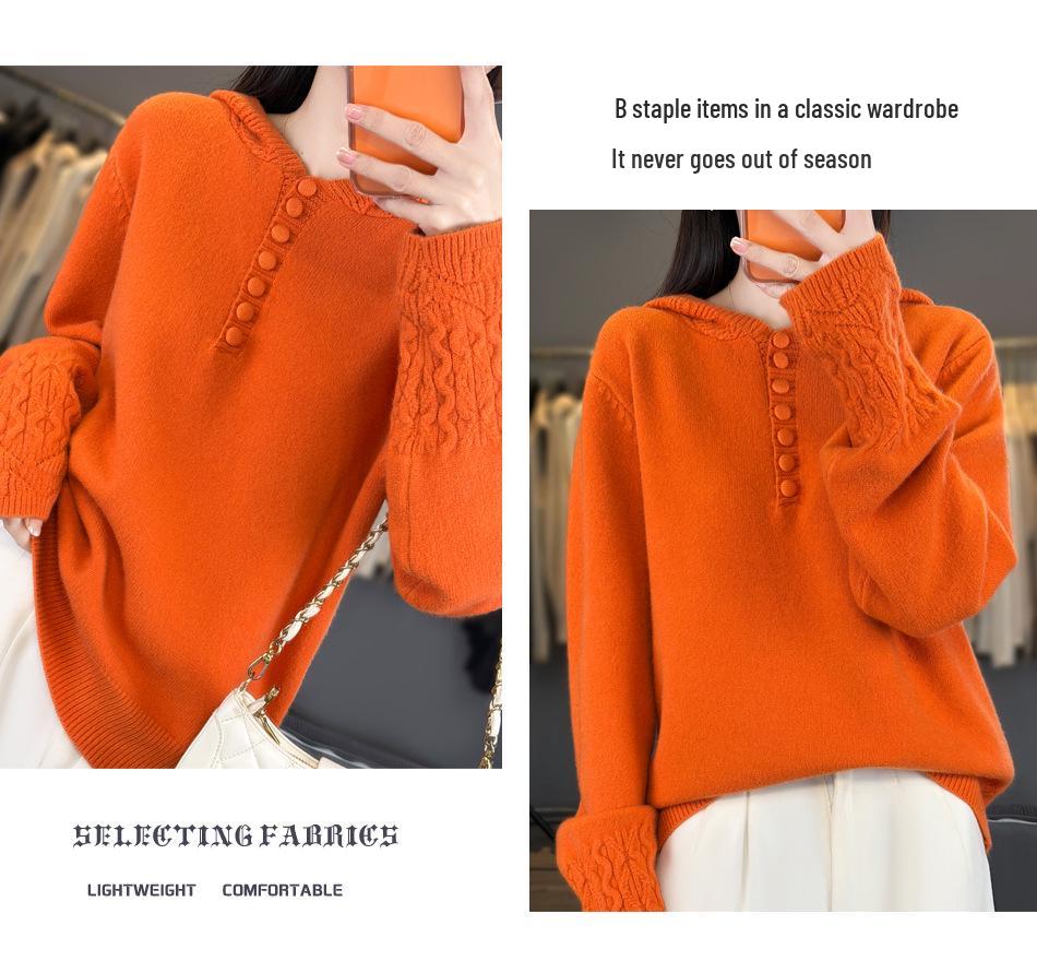 Women's Lace Hooded Knitwear Pullover Sweater - Thickened Autumn/Winter Top