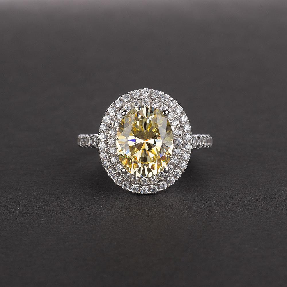 Tancise S925 Silver Oval Pigeon Egg Diamond Retro Luxury Imitation Brick Double-layer Zircon Micro Set Ring