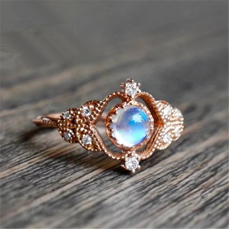 Exquisite Moonstone Ring Pair, Women'S Accessories, Copper-Plated Rose Gold Zircon Party Ring.