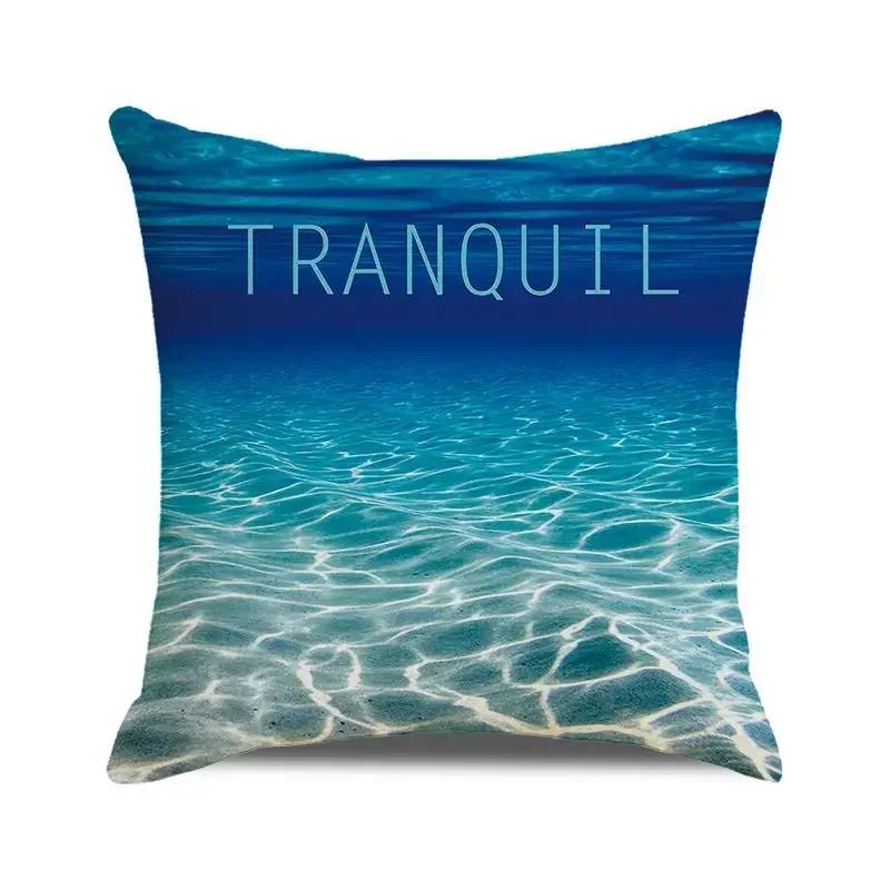 45x45 Cm Blue Ocean Style Square Cushion Cover Beach Coconut Grove Sunset Scenery Print Pillowcase Home Decor Pillow Cover