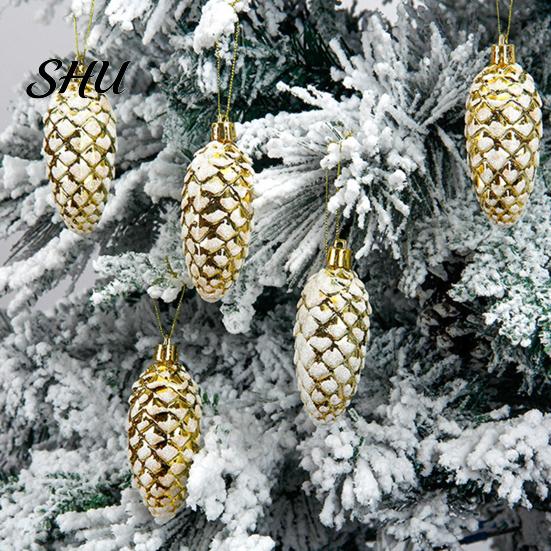 Pine Cone Hanging Ornament 5Pcs Christmas Plastic Colorful Shiny Glitter Pendant for Holiday Party Classic Shape Scene Layout Tree Decoration