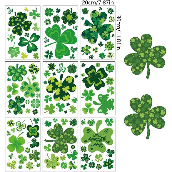 Shamrock Window Clings St. Patrick's Day Sticker Decals for Spring Festival Glass Wall Door Decorations 9 Sheets Home Room Art Appliques