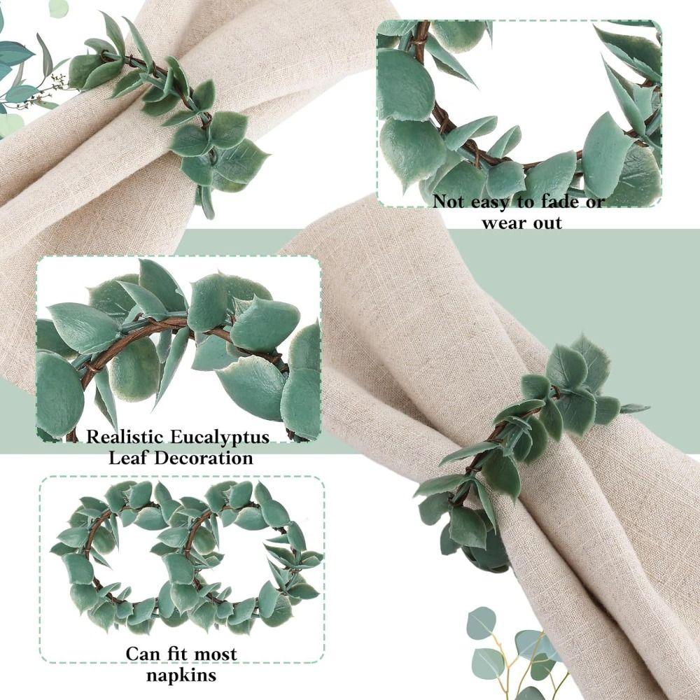 3pcs Rustic Artificial Plant Napkin Rings Simulation Metal Green Leaves Napkin Holder Multipurpose Napkin Buckles