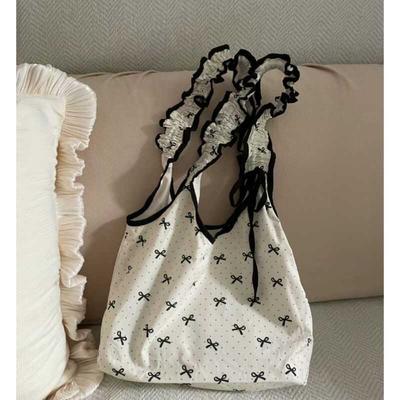 Borsa in Tela a Pois con Fiocco di Nicchia Borsa a Tracolla Pieghettata con Coulisse per Ragazza Dolce Studente Pendolare