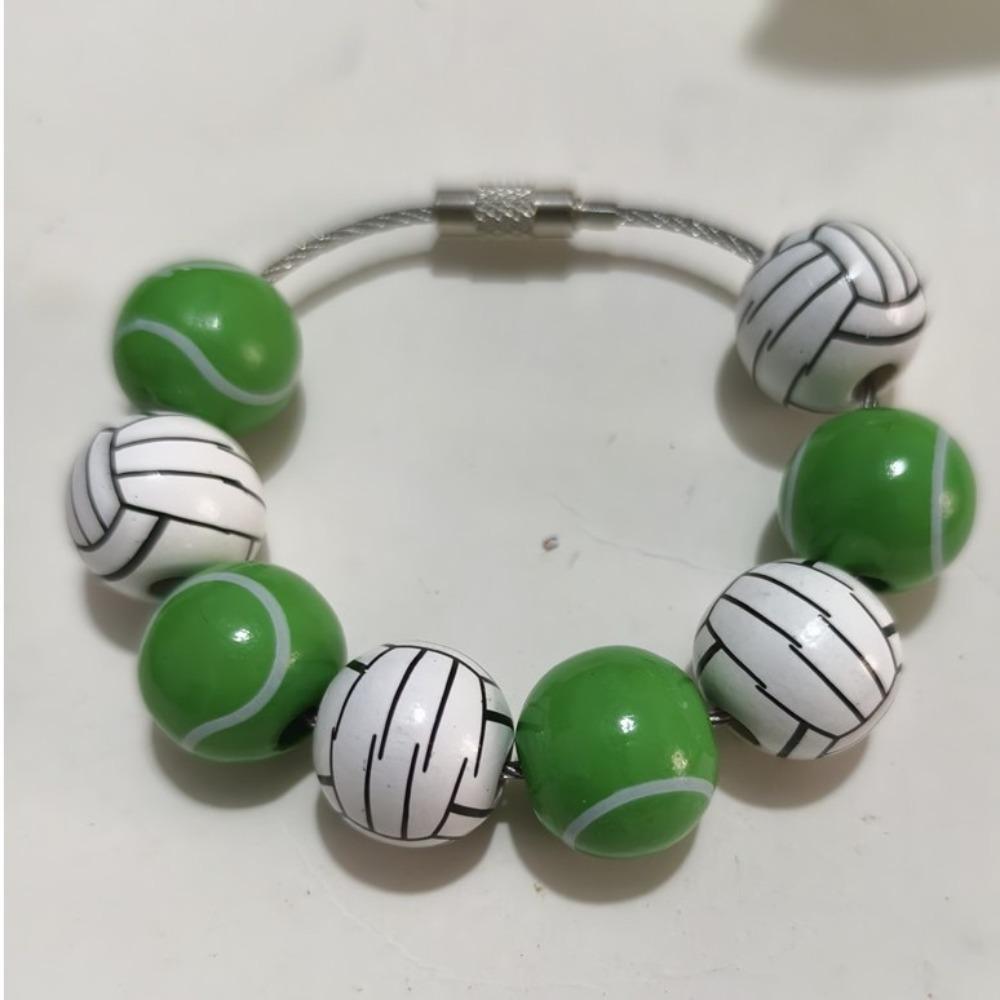 Basketball Themed Sports Ball Keychain Wooden Football Key Ring Beaded Pendant Parties Events Style J