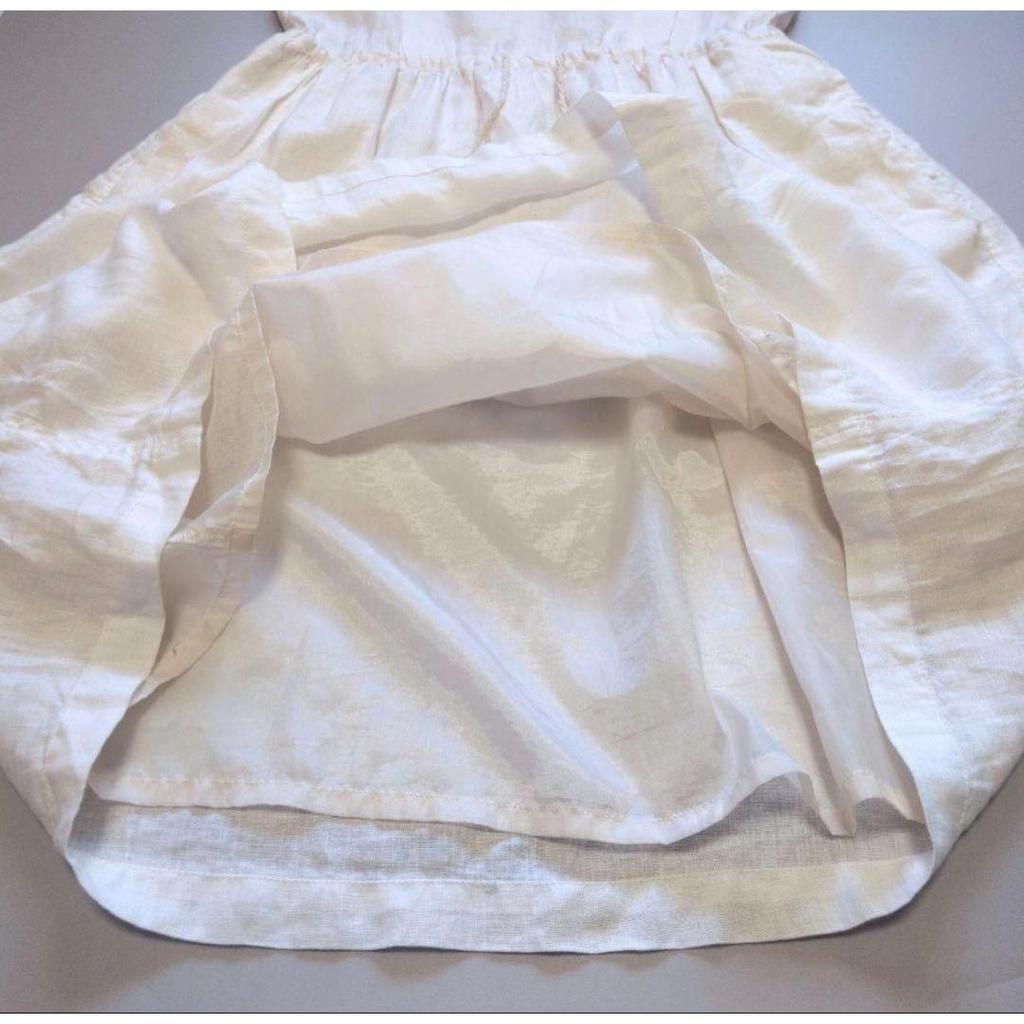 Used PAR ICI 100% Linen Tucked Sleeveless Dress Gathered White