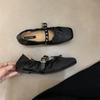 2025 new round head rivet one-word belt buckle satin soft sole shallow mouth commuting Doudou women's single shoes