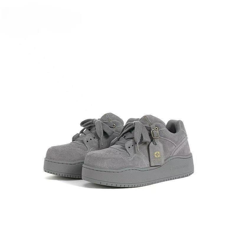 Retro Gray Board Shoes Women's Autumn New Thick-soled Versatile Casual Sports Bread Shoes Women