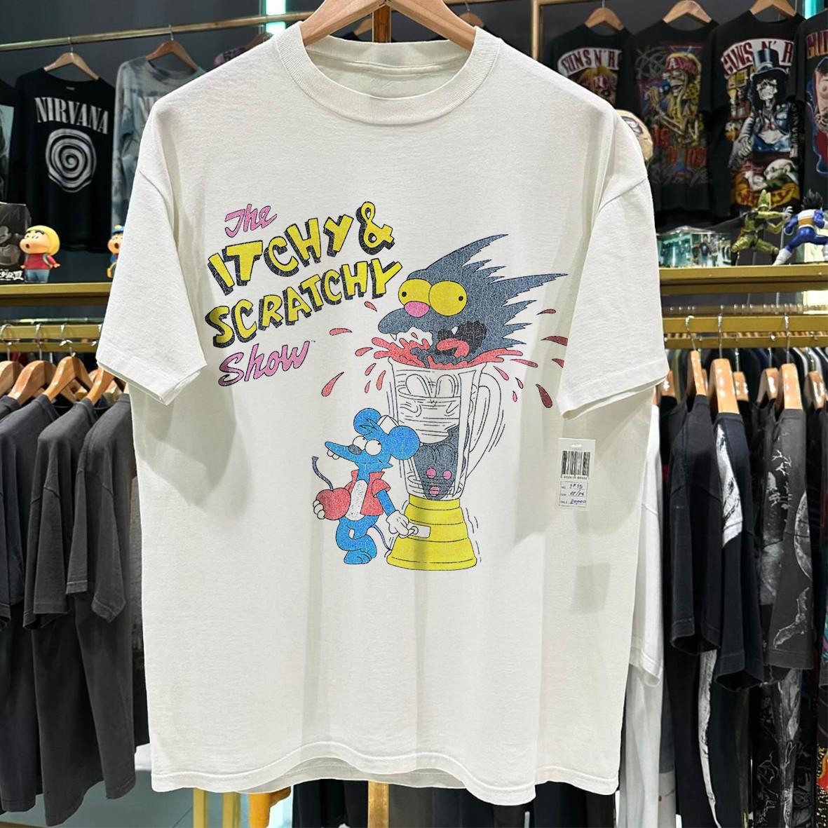 1994 Itchy & Scratchy The Meat Grinder Rare T-Shirt White S S
