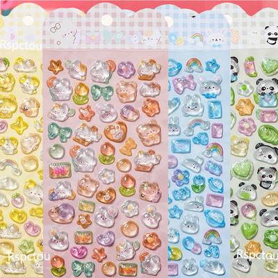 6pcs 3D Cartoon Animal Crystal Stickers Cute Aesthetic Decoration Sticker Handmade DIY Notebook Phone Reward Decals Gifts