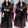Temperament celebrity fur Maillard style leopard print long coat winter thickened warm cotton clothes imitation fox hair