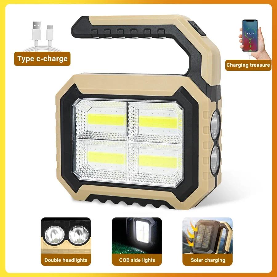 Solar Powered LED Handheld Light Super Bright Work Searchlight Waterproof Outdoor Camping Portable Hiking Flashlight