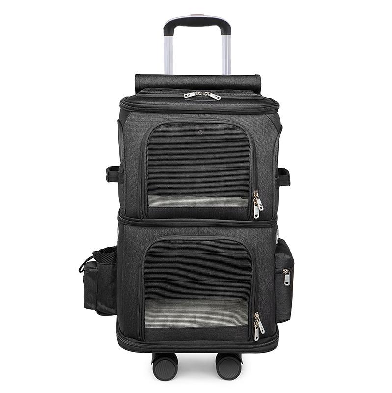 Large Capacity Double Layer Pet Travel Rolling Carrier For Cats Outdoor Portable Cat Rolling Luggage Bag