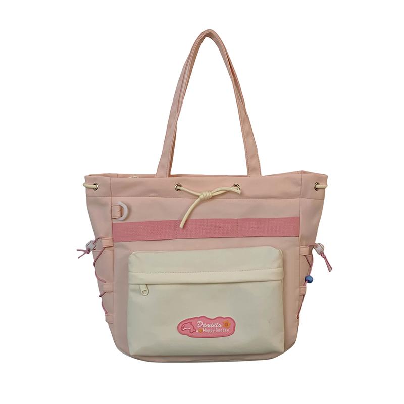 Student Class Shoulder Bag Girls Nylon Bag Color Contrast Large Capacity Tote Bag