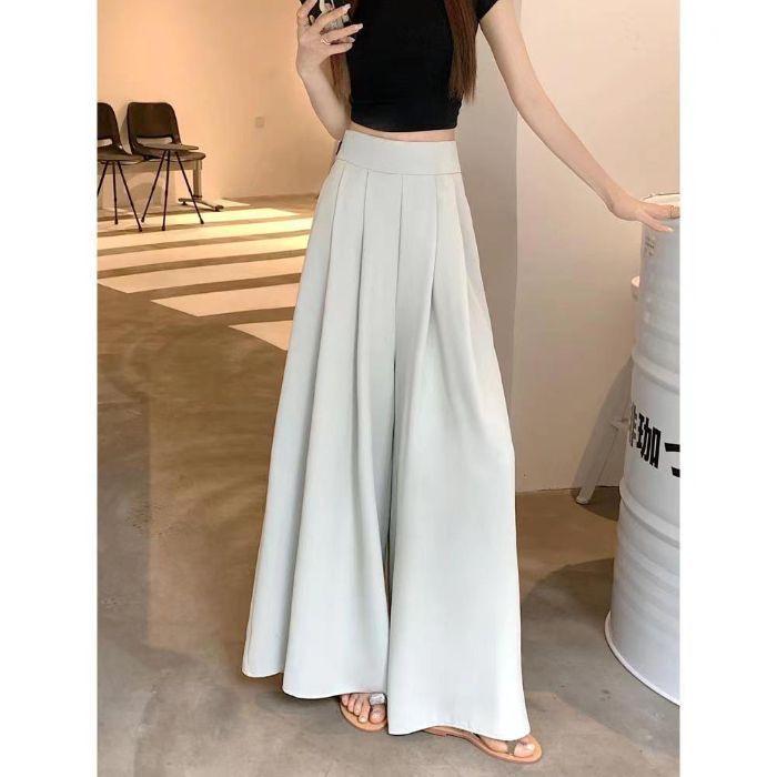 

High Waist Pleated Wide-Leg Pants Skirt – Summer Casual Slimming Fit M світло-синій колір
