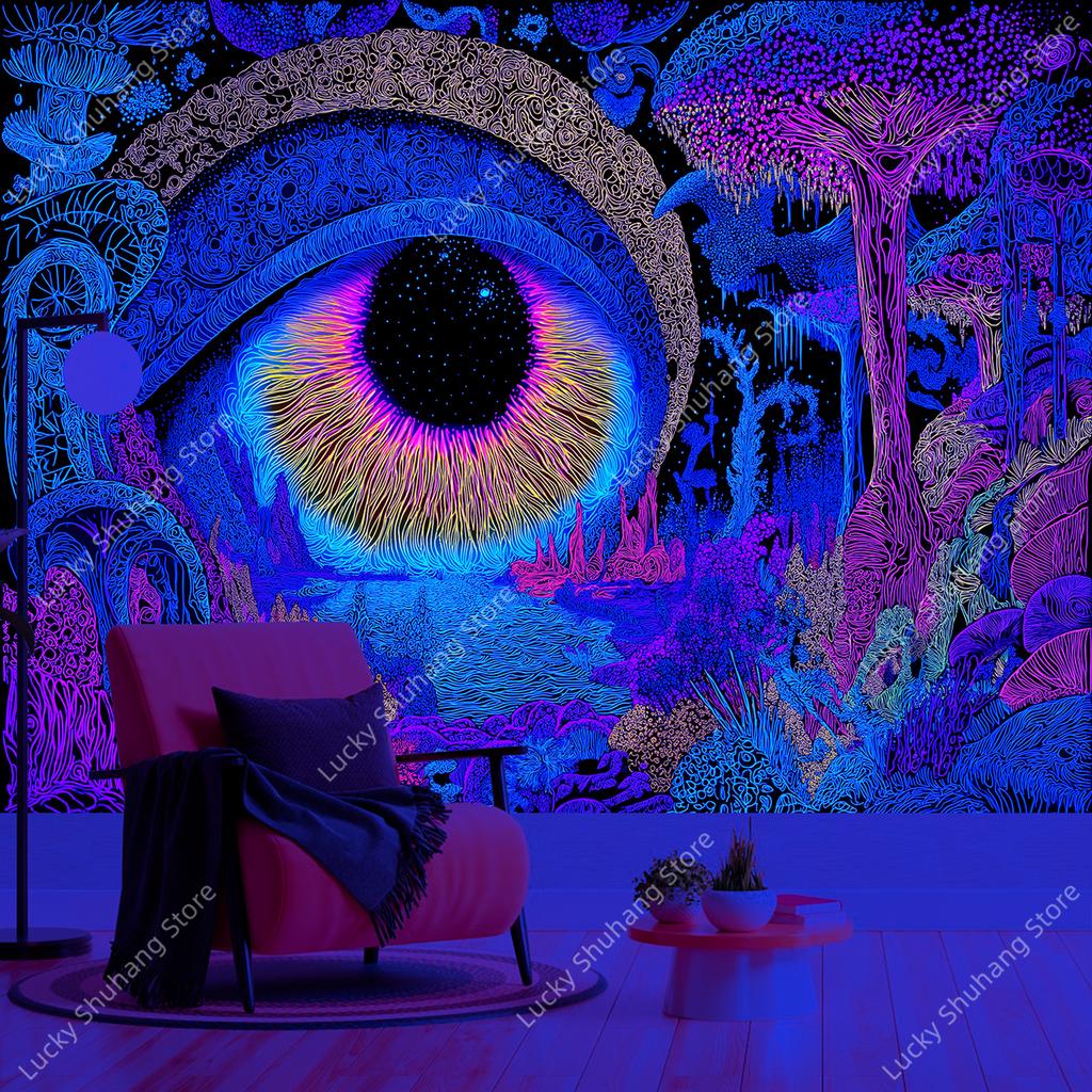 Neon Abstract Wall Tapestry Psychedelic Art Print Black Light Decor For Bedroom Living Room Sci Fi Theme Home Interior Hanging