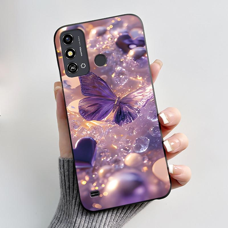 Case For ZTE Blade A53 BladeA53 Pro Casing Luxury Fashion Butterfly Flowers Black Soft TPU Silicone Protective Cover Phone Shell