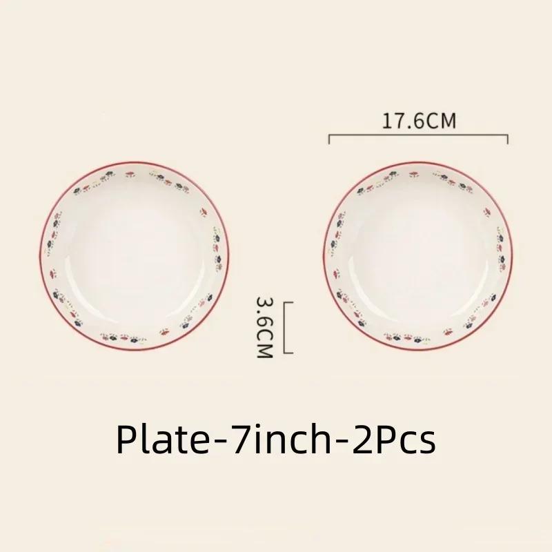 SOLECASA Ceramic Tableware Pastoral Style Rice Soup Bowl Fruit Salad Bowl Dish Pasta Dessert Plate Dinnerware Table Decoration