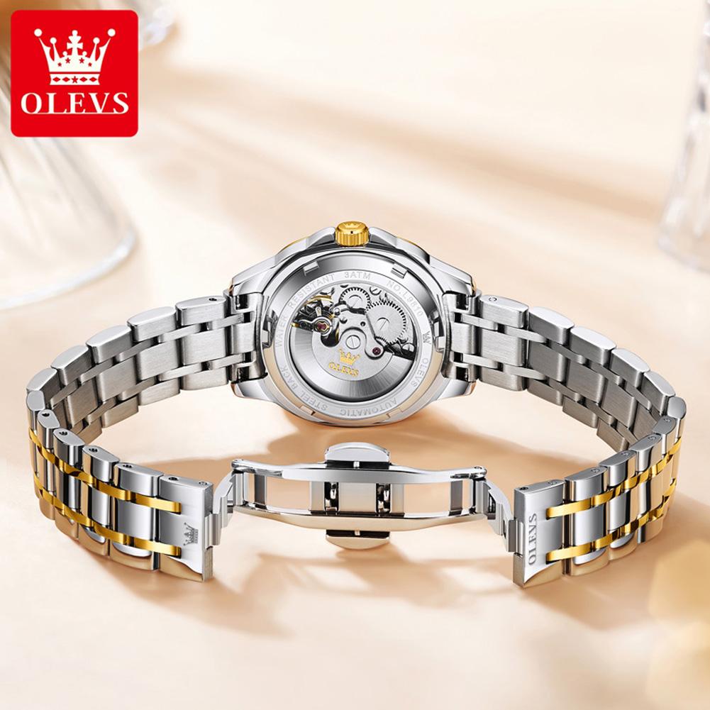 OLEVS 9810 Automatic Mechanical Watch for Women Luxury Diamond Scale Womens Wristwatch Stainless Steel Waterproof Ladies Watches