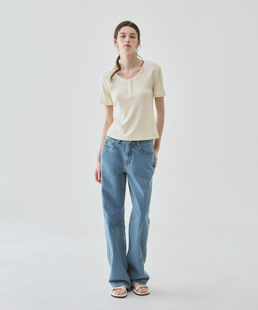 Deuloupisumeon Bay Henley Neck Short Sleeve T-Shirt [White]