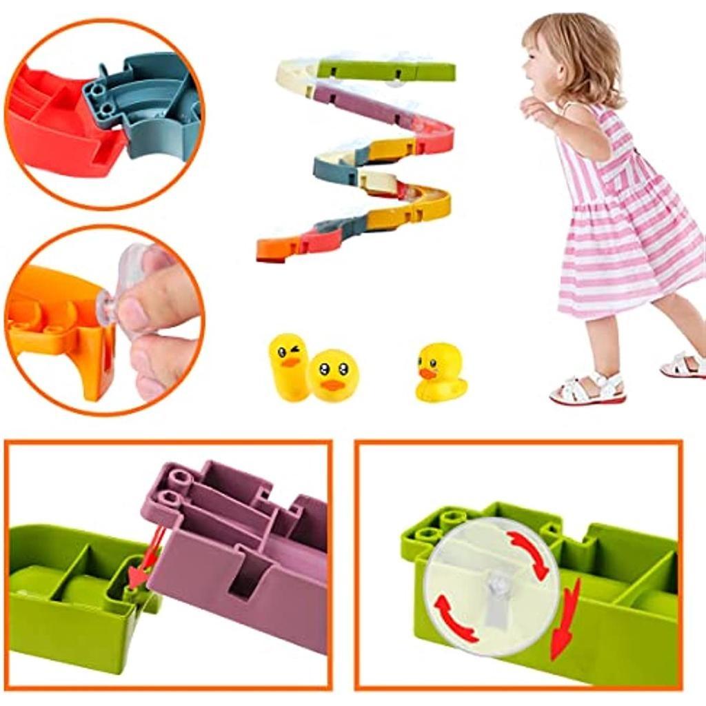 Children Bathtub Toy Slide Shower DIY Assembly Water Track Bath Turn Happy Duckling Track Games Play Water Toys