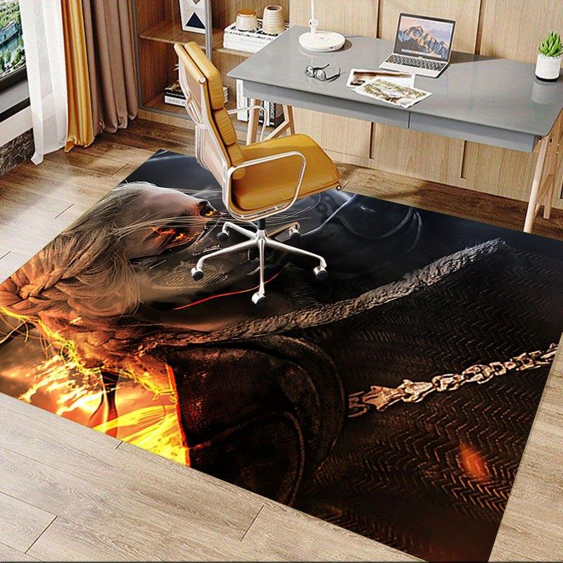 1pc Fire and Blood Office Carpet Chair Mats, Home Decor Mat Fantasy Theme Mat Durable Mat, Dragon Decor,Suitable for fantasy theme lovers