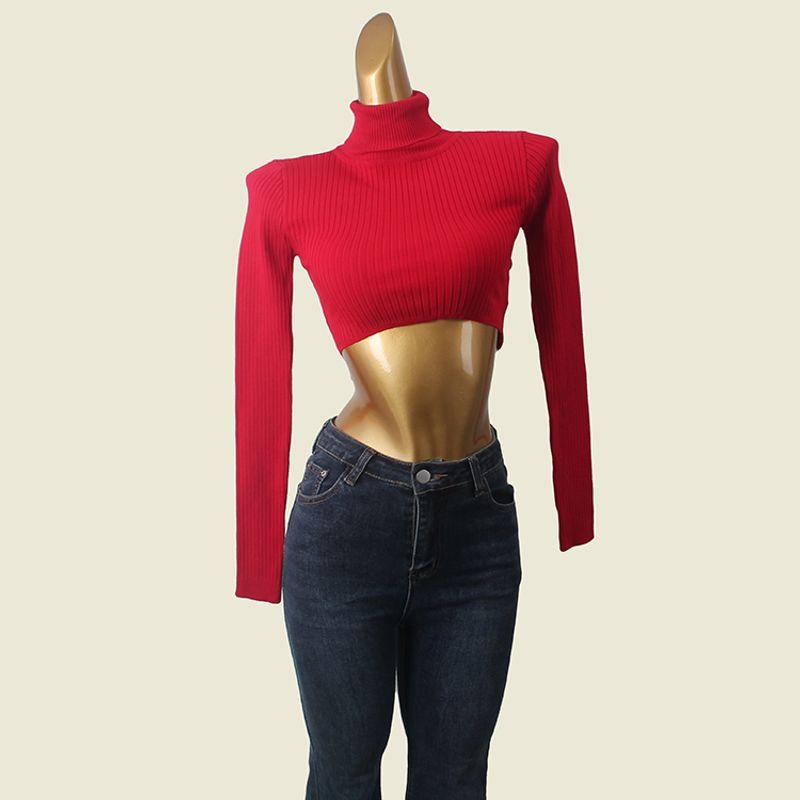 South Korea Fashion Brand H Home High Neck Short Knitwear Winter Bare Midriff Slim Fit Sunken Stripe Sexy Sexy Top Female