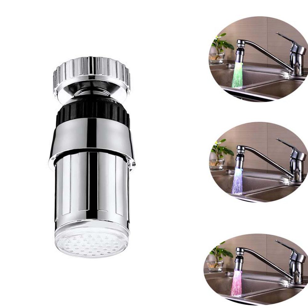 LED Lamp Water Tap Temperature Control 3 Color with Pattern 360 Degree Rotation Discolored Faucet