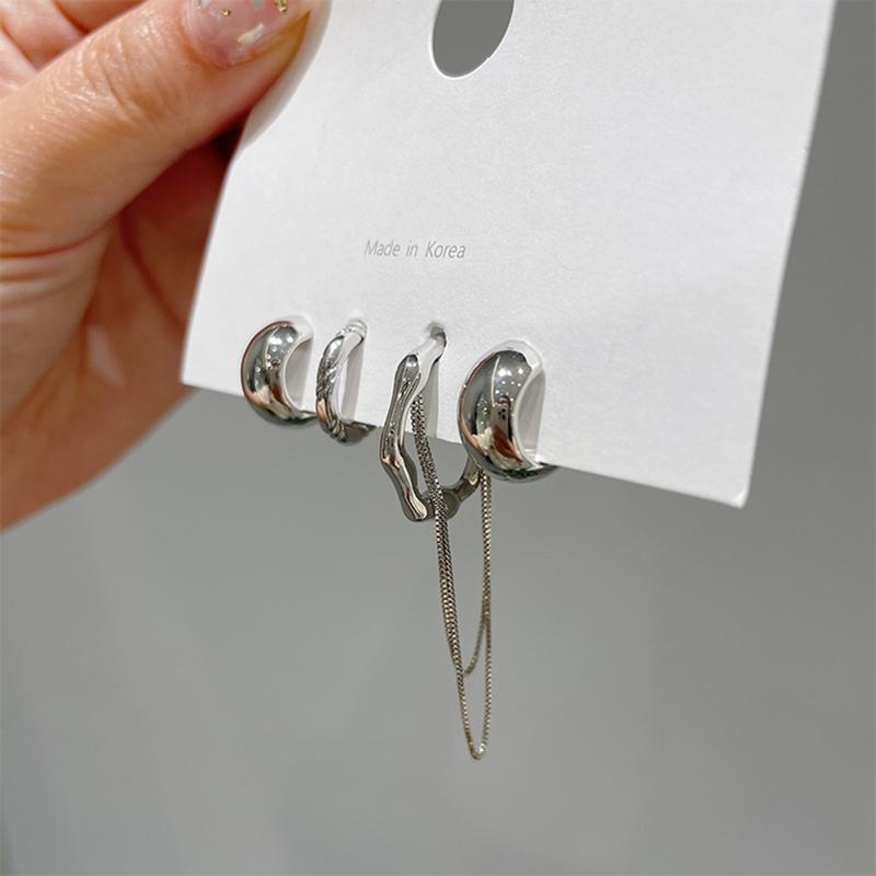 

4Pcs/Set New Design Gold Copper Color Metal Geometric Irregular Tassel Chain Clip Earrings for Women Non Pierced Ear Cuff