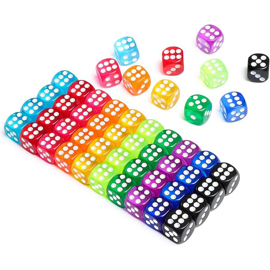 51pcs Colored Transparent Dices with Storage Box Set 14mm Acrylic Bulk 6 Sided Dices for Board Games Math Learning Classroom JXB