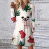 Women's Christmas Printed Dress Loose V-neck Casual Long Sleeved Dress
