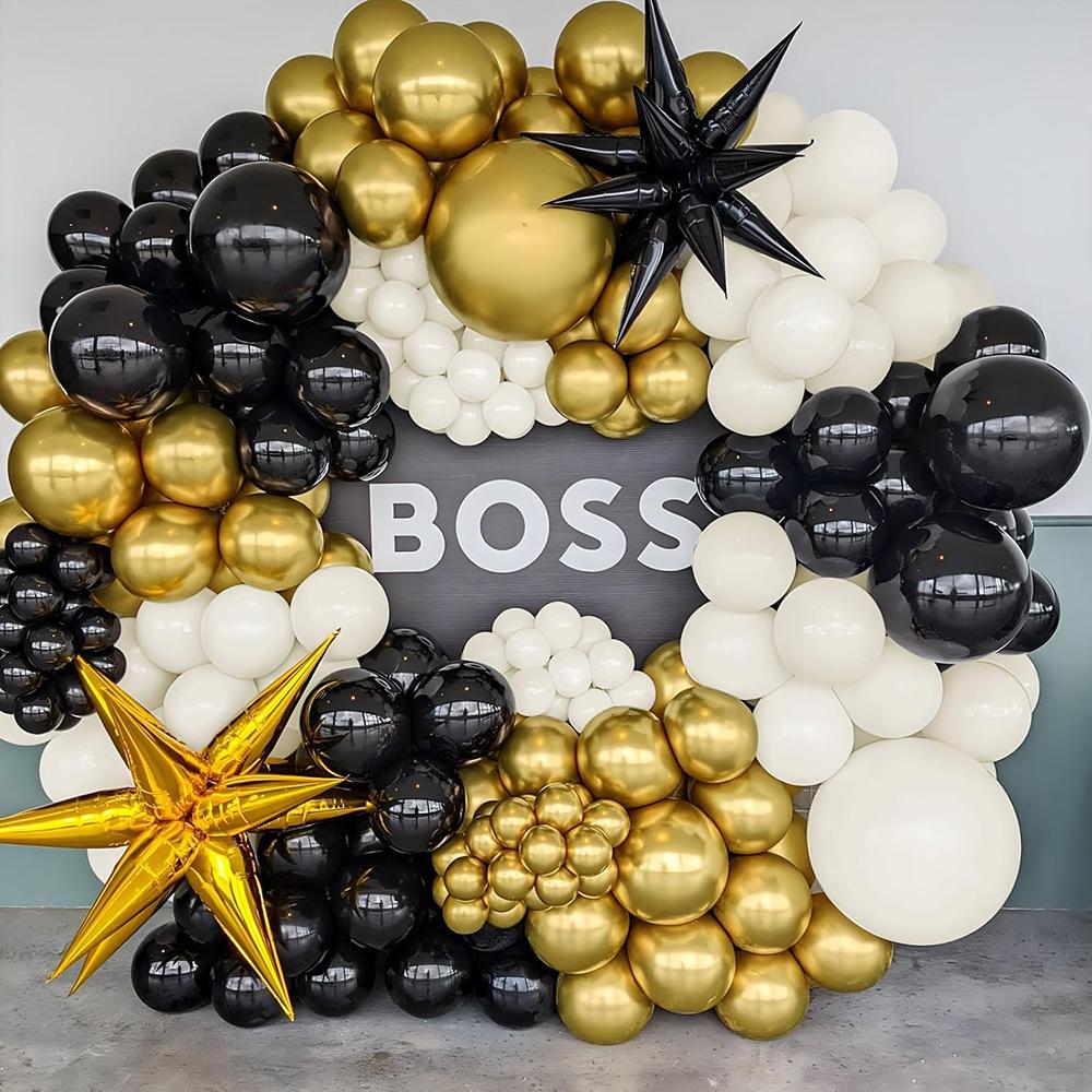 Sand White Balloons Garland Black Gold Balloon Arch Kit New Year 2026 Graduation Birthday Party Wedding Anniversary Decoration