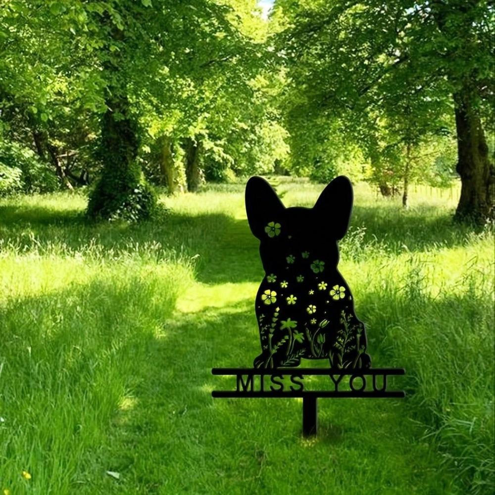 Metal French Bulldog Memorial Stake, Pet Grave Marker Sign, Sympathy Gift for Lost Dog, Outdoor Garden Decor Plaque
